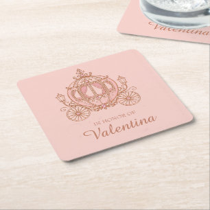 Rodnande Rosa Drottningvagn Princess Quinceañera Underlägg Papper Kvadrat