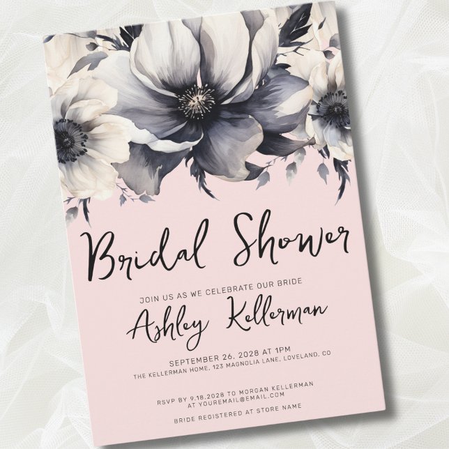 Rodnande Rosa Elegant Blommig Botanisk Bröllopsfes Inbjudningar (Watercolor Elegant Floral Blush Pink Bridal Shower Invitation)