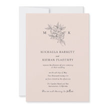 Rodnande Rosa Elegant Botanisk Monogram Bröllop