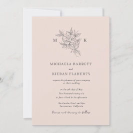 Rodnande Rosa Elegant Botanisk Monogram Bröllop Inbjudningar