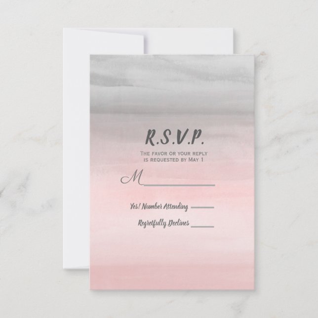 Rodnande Rosa & Grått Modernt Akvarell RSVP Svar (Framsida)