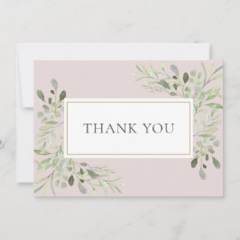 Rodnande Rosa Grönska Vattenfärgblad Tack Kort