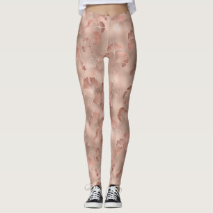 Rodnande Rosa Guld Ginkgo Blad Elegant Botanisk 1 Leggings