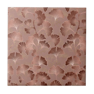 Rodnande Rosa Guld Ginkgo Blad Elegant Botanisk 5 Kakelplatta