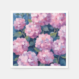 Rodnande Rosa Hydrangeor Blommig Pappersservett