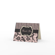 Rodnande rosa, kräm, grå damask tackkort