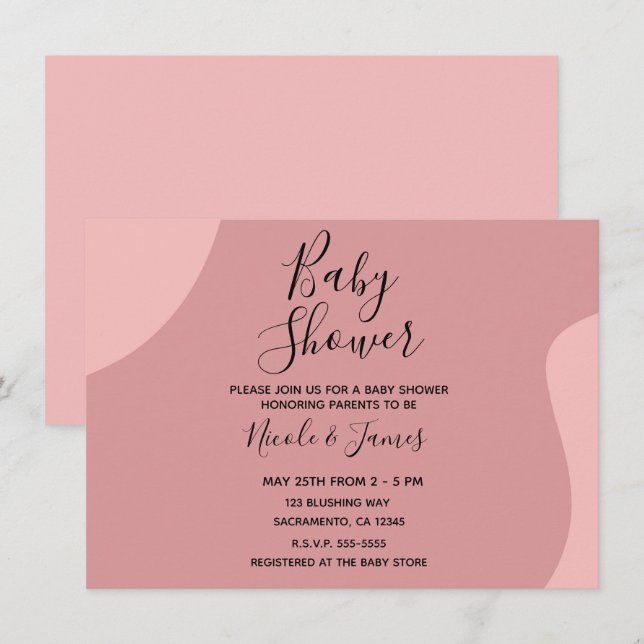 Rödnande Rosa Mauve Modern Minimal Baby Shower Inb Inbjudningar (Fram/baksida)