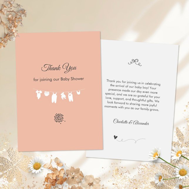 Rodnande Rosa Minimalistisk Bebis-flicka-babyshowe Tack Kort (Minimalist Blush Pink Soft Peach Baby Girl Shower Thank You Card ©Susanne Sachers - Sunny Mind 🌞)