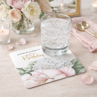 Rodnande Rosa Pion Blommig 18-årsdag Underlägg Papper Kvadrat