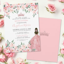 Rodnande Rosa Quinceanera-inbjudan