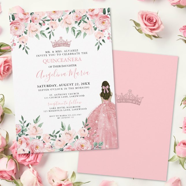 Rodnande Rosa Quinceanera-inbjudan Inbjudningar (Blush Pink Quinceanera Invitation)