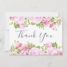 Rodnande Rosa Ros Blommig Chic Elegant Skrift Tack Kort