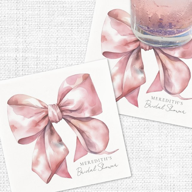 Rodnande Rosa Ros Bröllopsfest Pappersservett (Blush Pink Bow Bridal Shower Napkins)