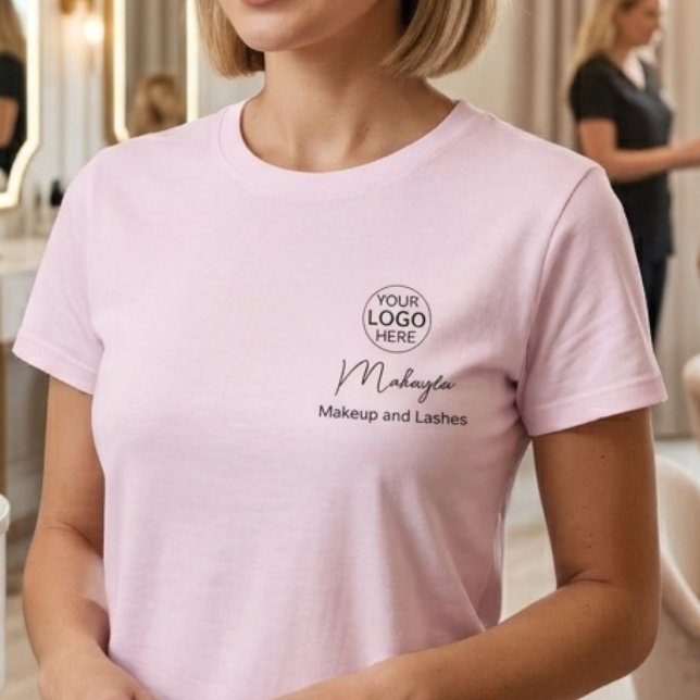 Rodnande Rosa Skript Logotyp Smink Personal T Shirt (Skapare uppladdad)