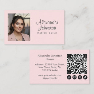 Rodnande Rosa Skript Socialt Ikon QR-kod Foto Smin Visitkort