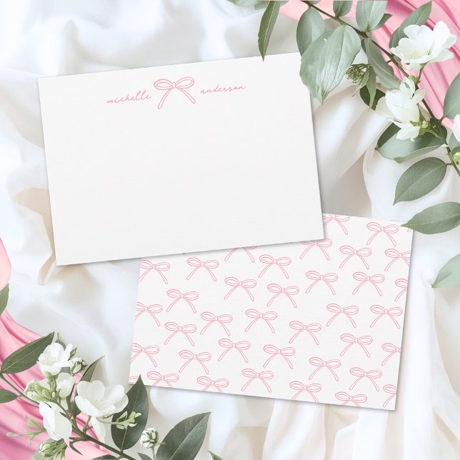 Rodnande Rosa Slinga Namn Anteckningskort (Blush Pink Bow Name Note Card)