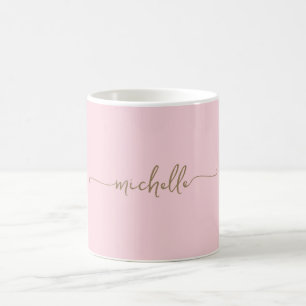 Rodnande Rosa Stilig Guld Monogram Signatur Skrift Kaffemugg