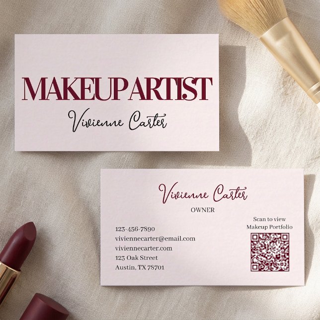 Rodnande Rosa Svart Skript Smink Visitkort (Makeup Artist Blush Pink Minimalist Business Card)