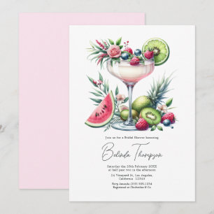 Rodnande Rosa Tropiskt Blommigt Cocktail Bröllopsf Inbjudningar