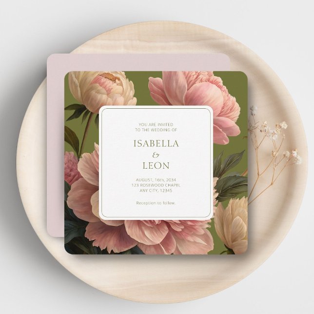 Rodnande Rosa | Vintage Oliv & Rosbröllop  Inbjudningar (Skapare uppladdad)