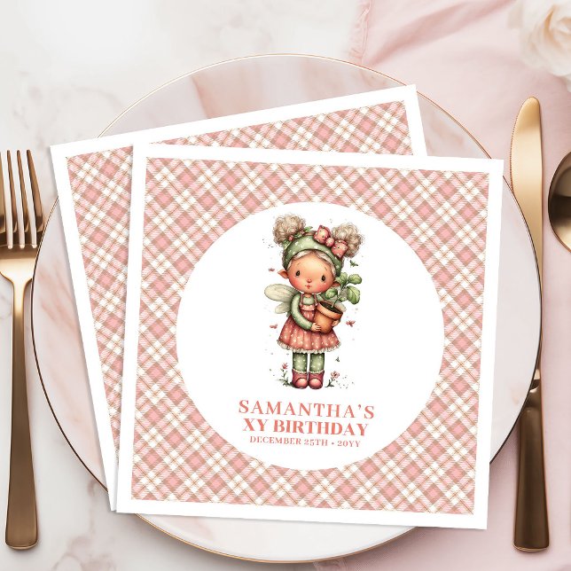 Rodnande Rosa Whimsisk Sagoblommor 4-års Födelseda Pappersservett (Blush Pink Whimsical Fairy Flowers 4th Birthday Napkins)
