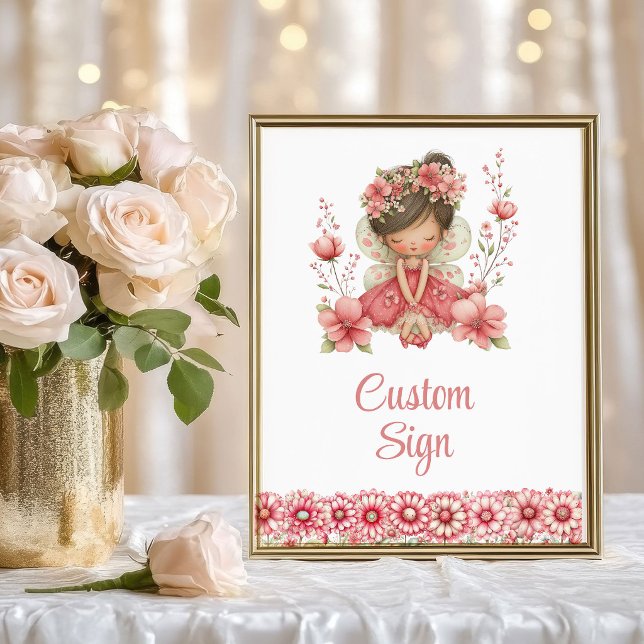Rodnande Sagoflicka Whimsical Blommig Födelsedag A Poster (Blush Fairy Girl Whimsical Floral Birthday Custom Sign

)