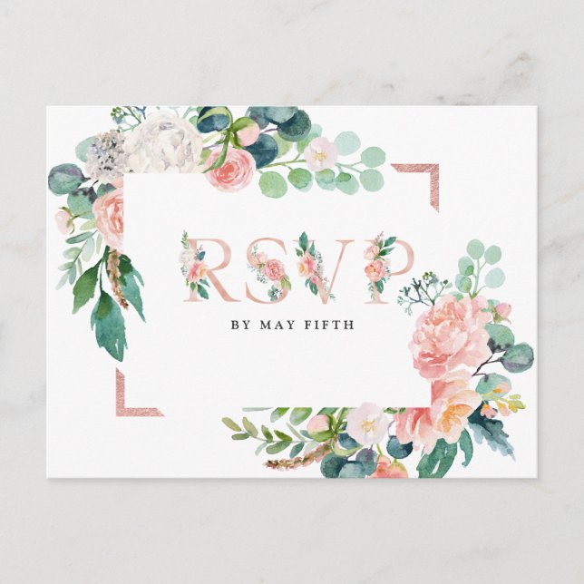 Rodnande sommarblommig bröllops-RSVP med måltid Inbjudan Vykort (Framsida)