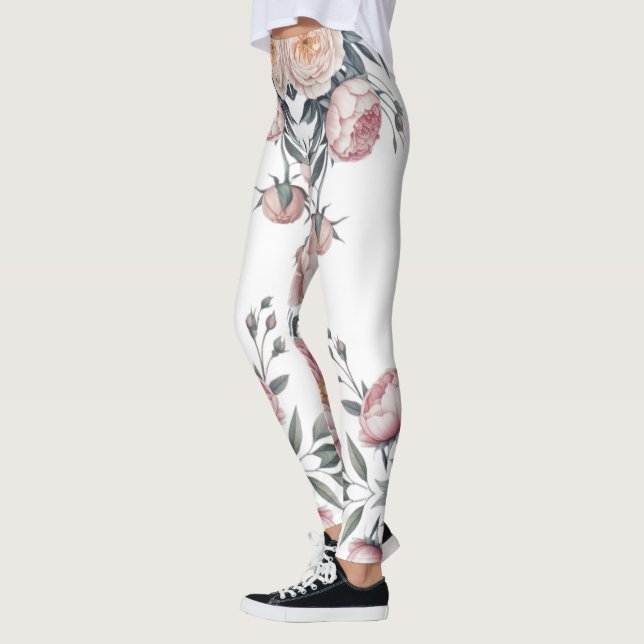 Rodnavblå mjuk pastellrosa blommig leggings (Vänster)