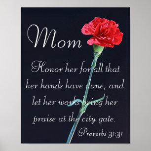 rödnejlikor Mors dag bible verse Proverbs Poster