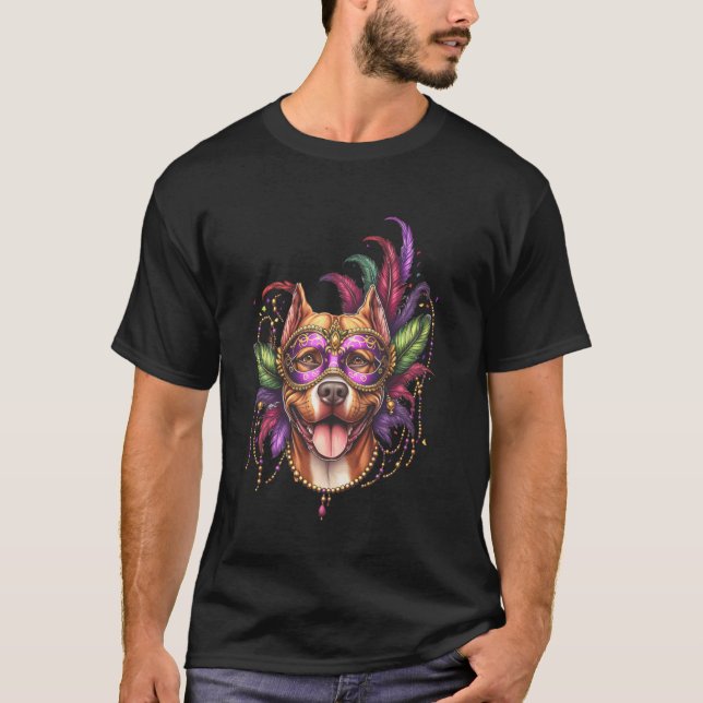 Rödnosad Pitbull Hund Mardi Gras T Shirt (Framsida)