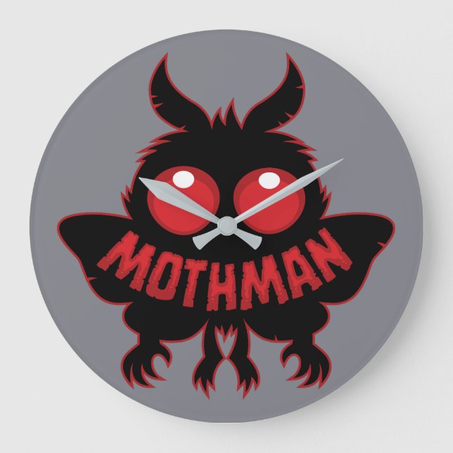 Rödögd Mysterium Mothman Siluett Stor Klocka (Framsida)