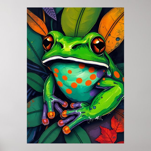 Rödögd Trädgrodas Färgrika Konst Poster (Framsidan)