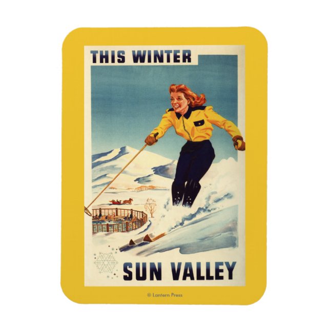 Rödövda kvinnor som log och Skiing Poster Magnet (Vertikal)
