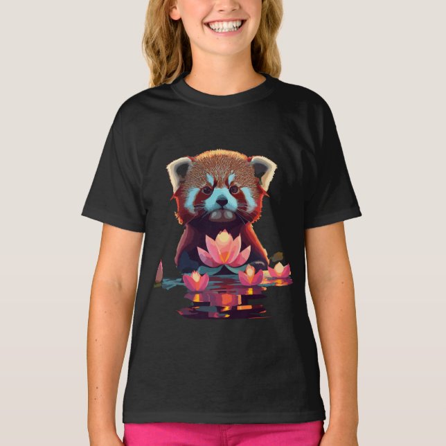 Rödpanda i en lotus damm t shirt (Framsida)