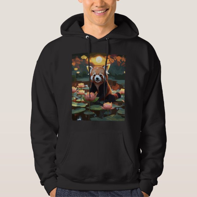 Rödpanda i lotus pond hoodie (Framsida)