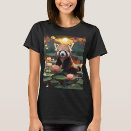 Rödpanda i lotus pond t shirt