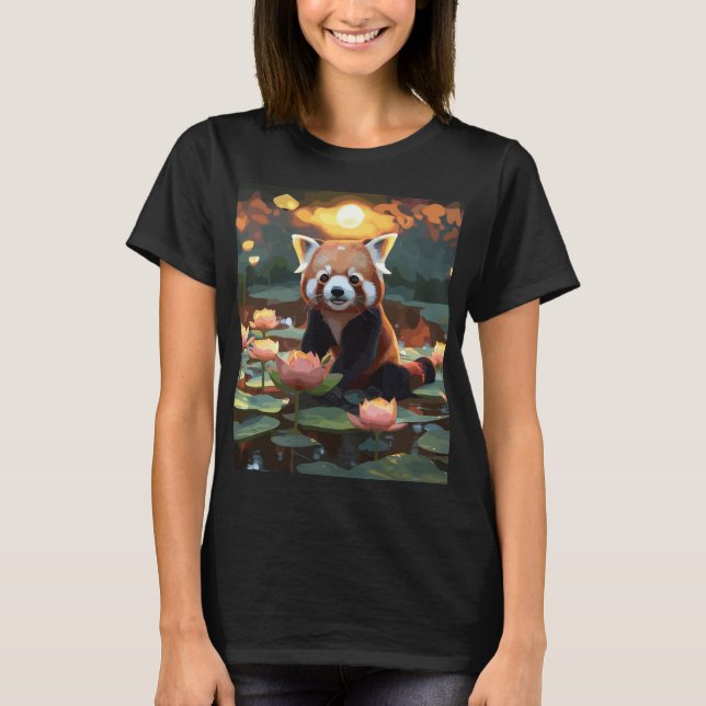 Rödpanda i lotus pond t shirt (Framsida)