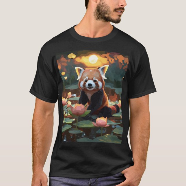 Rödpanda i lotus pond t shirt (Framsida)