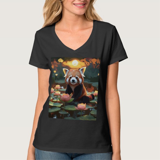 Rödpanda i lotus pond t shirt (Framsida)