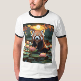 Rödpanda i lotus pond t shirt