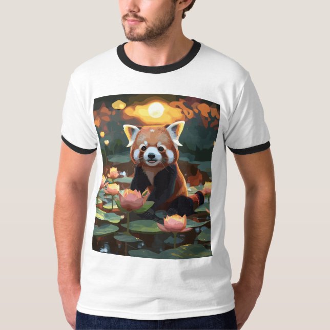 Rödpanda i lotus pond t shirt (Framsida)