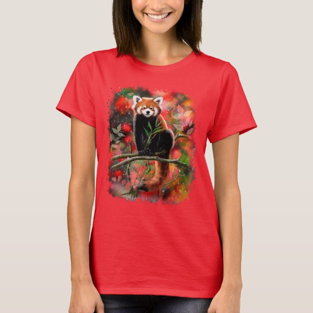 Rödpanda sitter på en gren t shirt (Framsida)