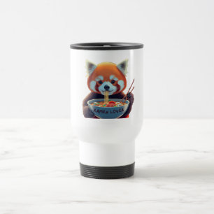 Rödpanda som äter en skål nomme resemugg