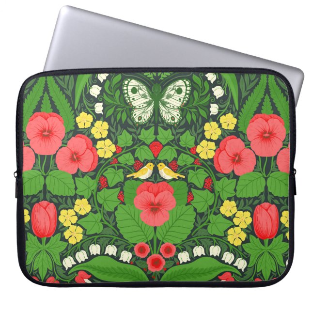 Rödpannor, fåglar och fjärilar laptop fodral (Framsidan)