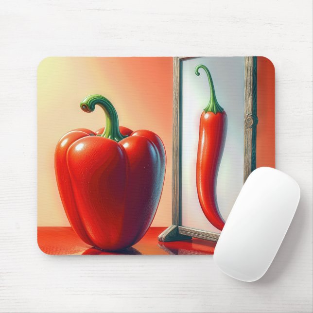 Rödpaprika i reflektion över Spegel Musmatta (Med mus)