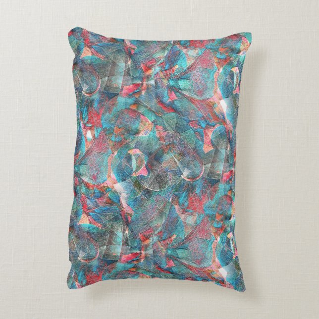 Rödpersika till cyan-fläckar på sketchy grov vägg prydnadskudde (Baksidan(Vertikal))