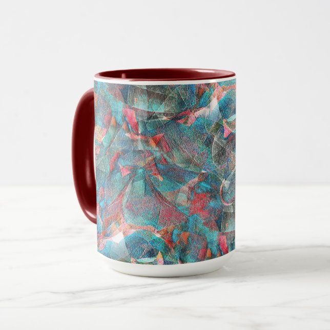 Rödpersikor och cyanfläckar på sketchtiska grova v mugg (Framsida vänster)