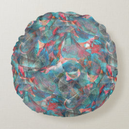 Rödpersikor och cyanfläckar på sketchtiska grova v rund kudde