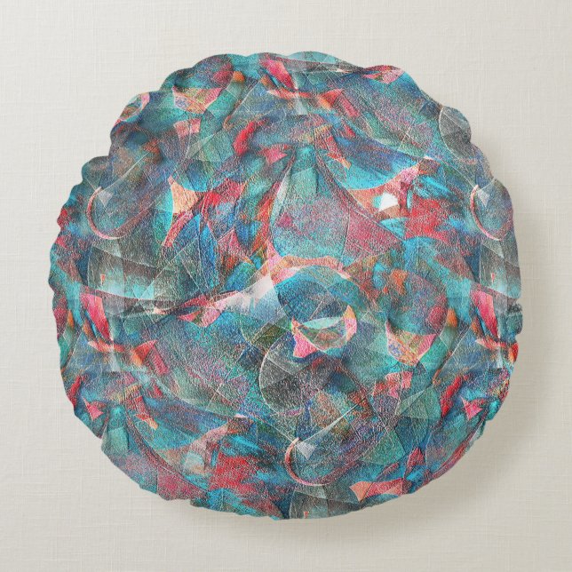 Rödpersikor och cyanfläckar på sketchtiska grova v rund kudde (Framsidan)