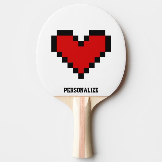 Rödpixelhjärta bord tennis ping pong paddle pingisracket (Framsidan)